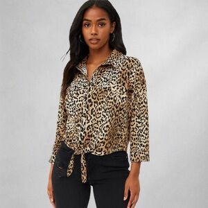Chico’s Leopard Print Women’s Blouse XL No Iron Casual Shirt Rayon Bb
